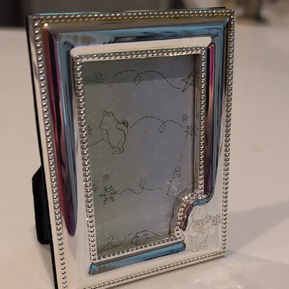 Silver Beaded Etched Winnie The Pooh Photo Frame